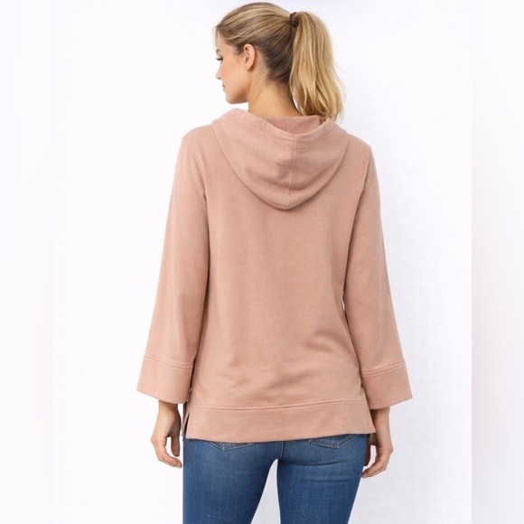 LOFT LOUNGE Hooded Pullover Top Dusty Rose Pink Women’s Size Medium - Picture 2 of 7